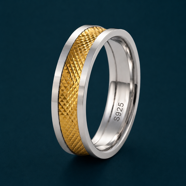 Luxury Dual Tone Diamond Texture Ring in 925 Sterling Silver