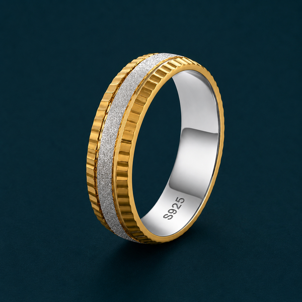 Luxury Dual Tone Textured Band Ring in 925 Sterling Silver