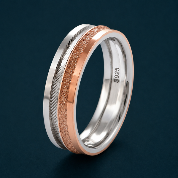 Luxury Triple Tone Textured Ring in 925 Sterling Silver