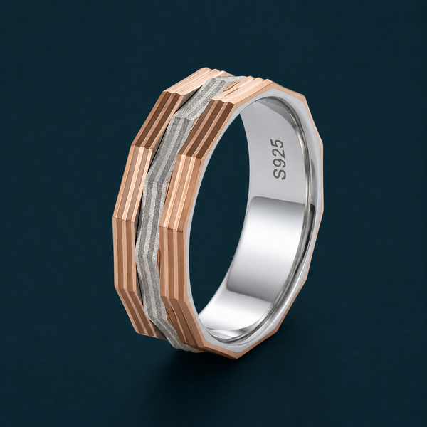 Modern Dual Tone Geometric Ring in 925 Sterling Silver