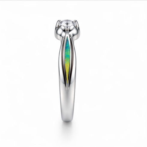Opal Inlay Solitaire Ring in 925 Sterling Silver