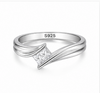 Princess Cut Wave Solitaire Ring in 925 Sterling Silver