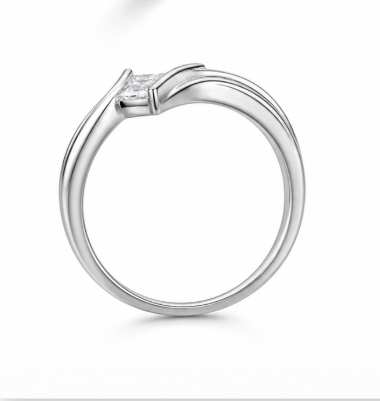 Princess Cut Wave Solitaire Ring in 925 Sterling Silver