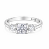 Three-Stone Oval & Round Solitaire Ring in 925 Sterling Silver