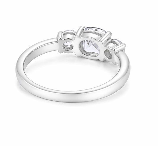Three-Stone Oval & Round Solitaire Ring in 925 Sterling Silver