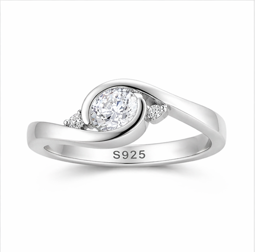 Oval Solitaire Twist Ring in 925 Sterling Silver