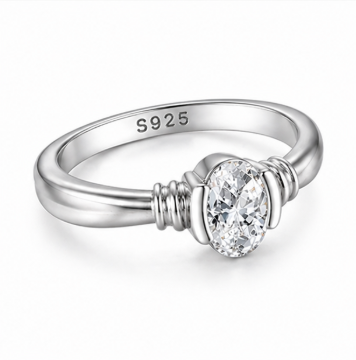 Classic Oval Solitaire Ring in 925 Sterling Silver