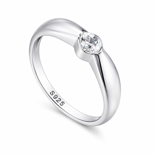 Classic Round Solitaire Ring in 925 Sterling Silver