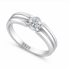 Classic Round Solitaire Ribbed Band Ring in 925 Sterling Silver