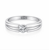Classic Round Solitaire Ribbed Band Ring in 925 Sterling Silver