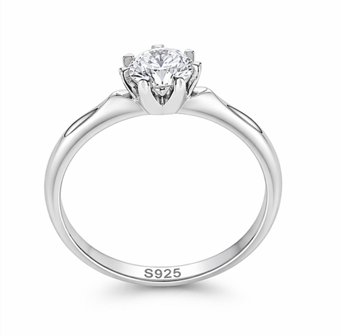 Classic Crown Prong Solitaire Ring in 925 Sterling Silver