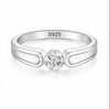 Elegant Round Solitaire Wave Band Ring in 925 Sterling Silver