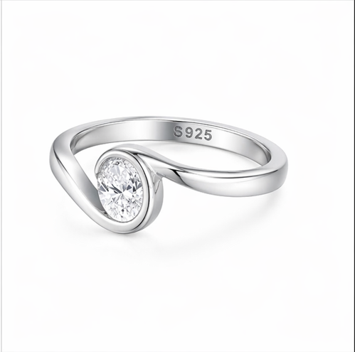 Modern Wave Bezel Solitaire Ring in 925 Sterling Silver