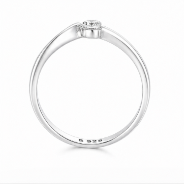 Elegant Curved Open Solitaire Ring in 925 Sterling Silver