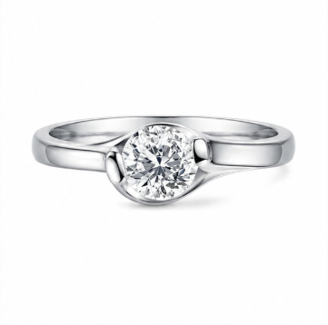 Elegant Round Solitaire Curve Prong Ring in 925 Sterling Silver