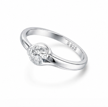 Elegant Round Solitaire Curve Prong Ring in 925 Sterling Silver