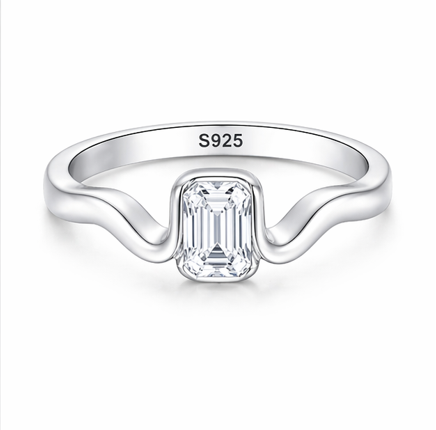 S925 Sterling Silver Square-Cut Solitaire Ring for Women