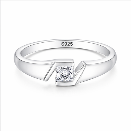 S925 Sterling Silver Princess-Cut Ring for Women