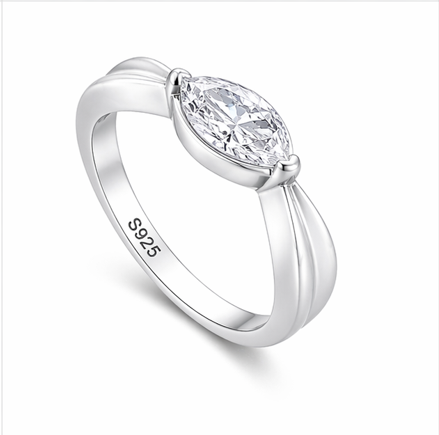 Elegant Oval Solitaire Ring in 925 Sterling Silver