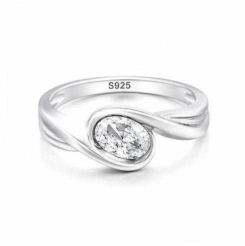 Elegant Oval Solitaire Twist Ring in 925 Sterling Silver
