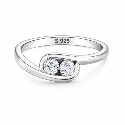 Elegant Twin Stone Wave Ring in 925 Sterling Silver