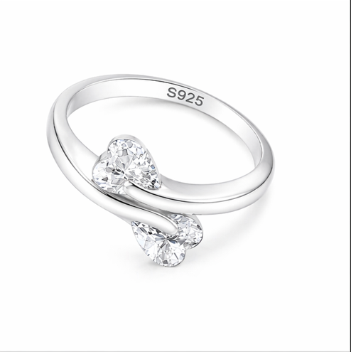 Double Heart Silver Ring for Women