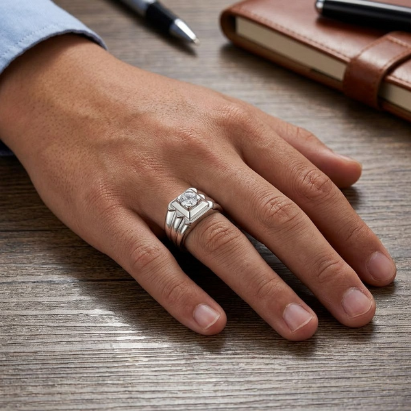 Premium S925 Silver Round Cut Solitaire Ring with Layered Designer Frame Band