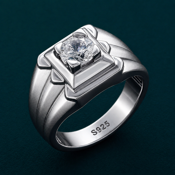 Premium S925 Silver Round Cut Solitaire Ring with Layered Designer Frame Band