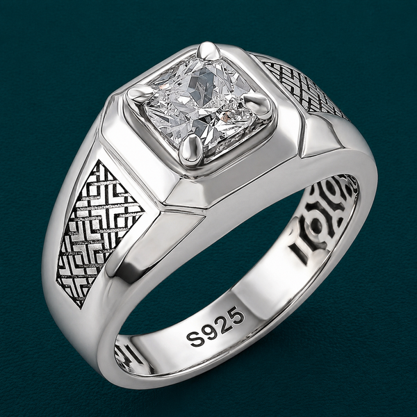 925 Sterling Silver Square Solitaire Ring for Men