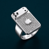Premium S925 Silver Apple Design Statement Ring with Diamond Studded Finish