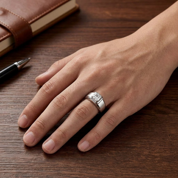 Classic S925 Silver Princess Cut Solitaire Ring with Matte Finish Bold Ring