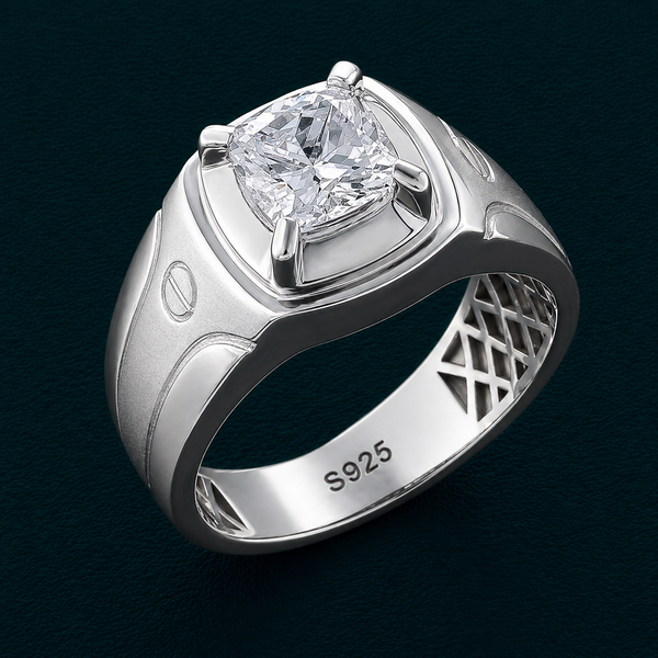Premium S925 Sterling Silver Cushion Cut Solitaire Signet Ring for Men