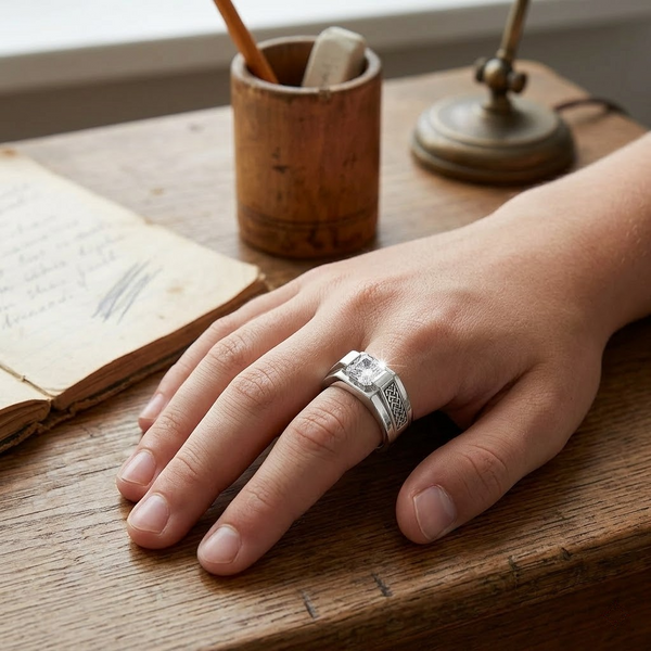 925 Sterling Silver Men’s Square Solitaire Ring