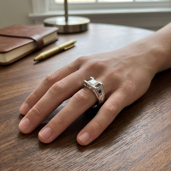 S925 Sterling Silver Princess Cut Solitaire Ring for Men