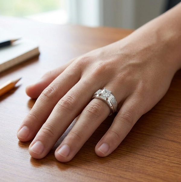 Men’s Cushion Cut Solitaire Ring in 925 Sterling Silver