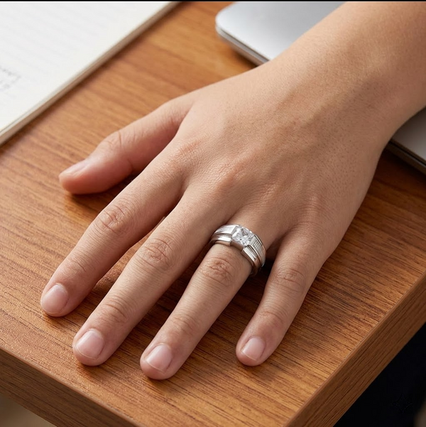 Classic S925 Silver Cushion Cut Solitaire Ring with Engraved Band Design