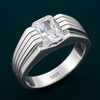 Elegant Geometric Solitaire Ring – 925 Sterling Silver with Emerald-Cut Crystal
