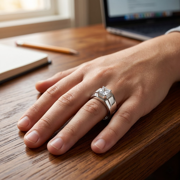 Premium Square-Cut Solitaire Ring – 925 Sterling Silver Statement Ring for Men & Women