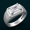 Men’s Square-Cut Solitaire Ring – 925 Sterling Silver Textured Band with Premium Zircon Stone