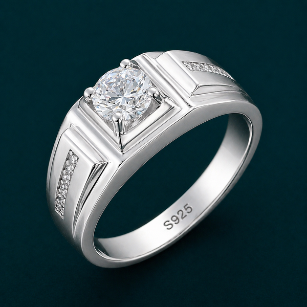 Men’s Classic Solitaire Ring – 925 Sterling Silver with Side Stone Detailing