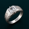 Men’s Modern Textured Square Stone Ring – 925 Sterling Silver Statement Ring