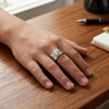 Men’s Hexagon Solitaire Ring – 925 Sterling Silver Textured Designer Band