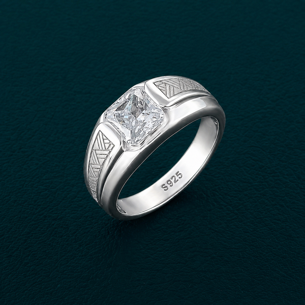 Elegant Square-Cut Designer Ring – 925 Sterling Silver Textured Statement Ring