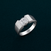 Modern Textured Band Square-Cut Stone Ring – 925 Sterling Silver Statement Ring for Men