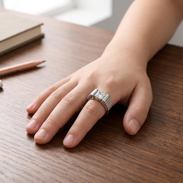 Elegant Geometric Princess-Cut Crystal Ring – 925 Sterling Silver Modern Designer Ring