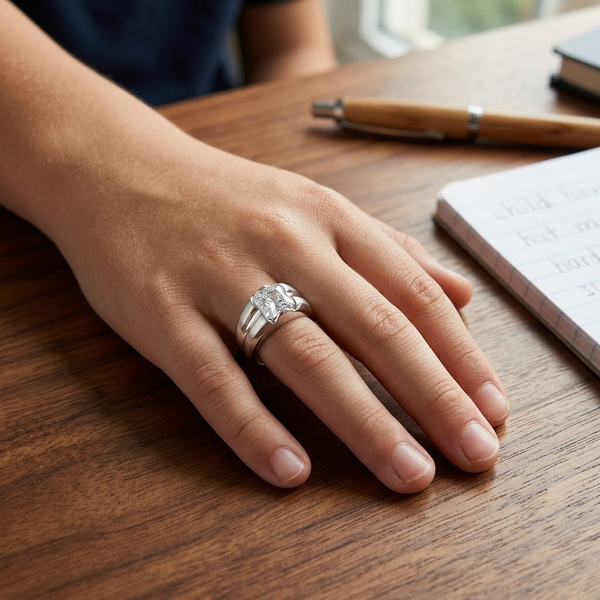 Stylish S925 Silver Cushion Cut Solitaire Ring with Dual Texture Designer Band