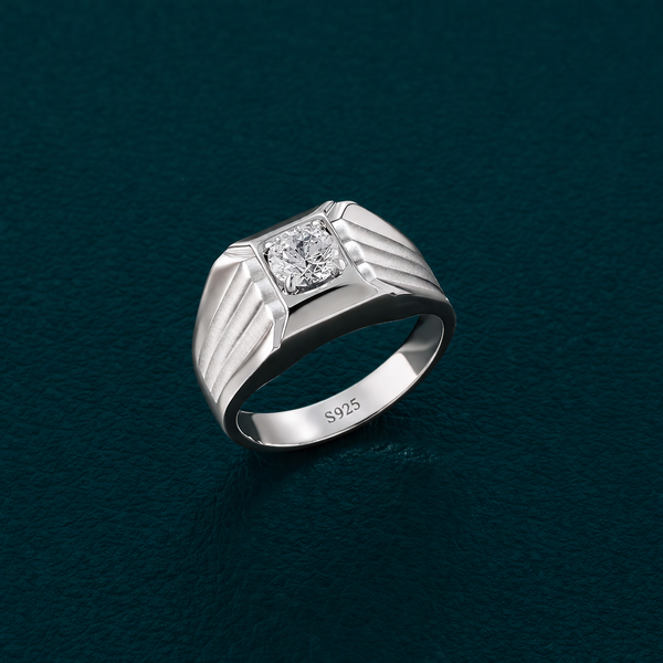 Men’s Square Zircon Signet Ring – 925 Sterling Silver Textured Designer Ring