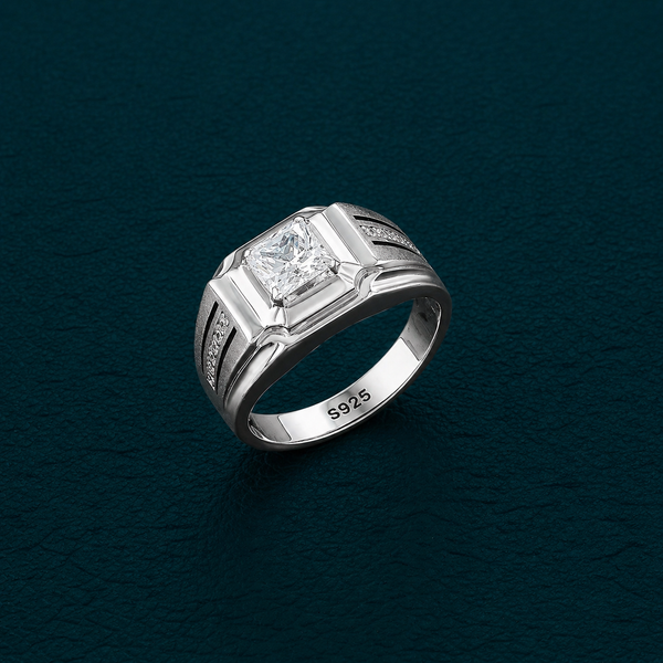 Premium Square-Cut Stone Ring for Men – 925 Sterling Silver Designer Statement Ring