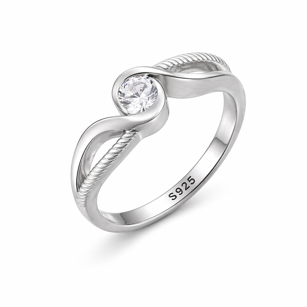 Infinity Wave Solitaire Ring in 925 Sterling Silver