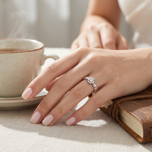 Floral Halo Solitaire Ring in 925 Sterling Silver